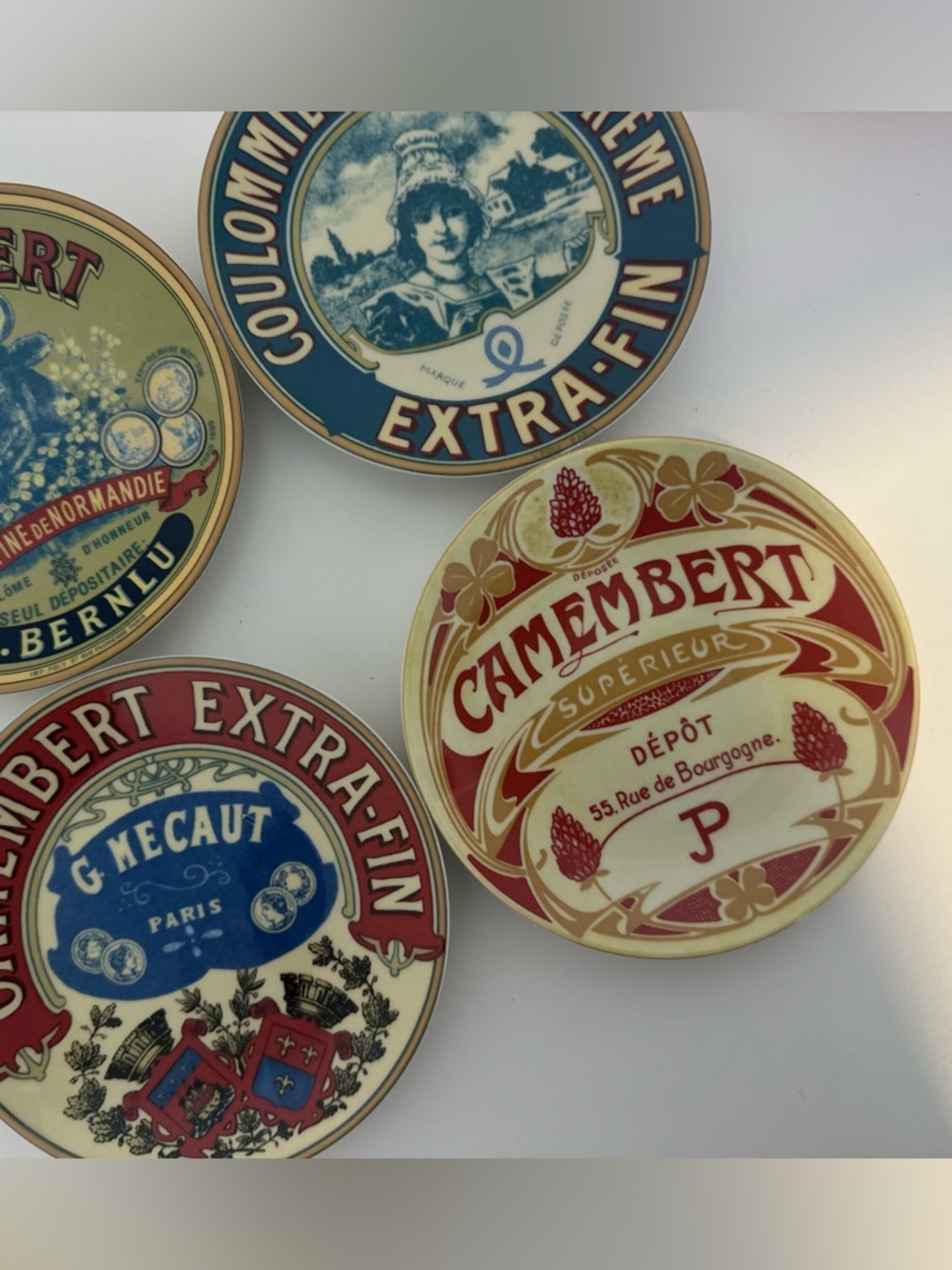 Set of 4 Vintage BIA Camembert Extra Fin G. Mecaut Paris Cordon Bleu 5" Plates